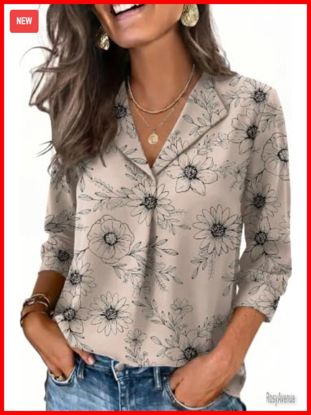 3/4 Sleeve V-Neck Blouse Business Casual Women's Top